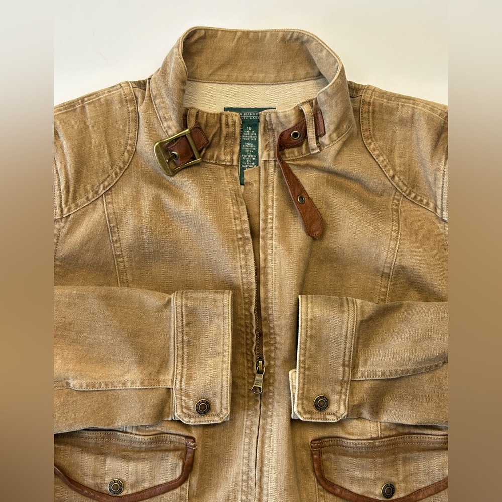 VINTAGE FAB - Ralph Lauren Tan Utility Jacket with Brown Trim - Picture 7 of 14